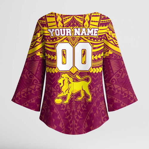 Personalized Brisbane Lions Kimono Sleeve Blouse Polynesian Tribal Pattern Heritage Football