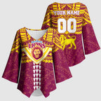 Personalized Brisbane Lions Kimono Sleeve Blouse Polynesian Tribal Pattern Heritage Football