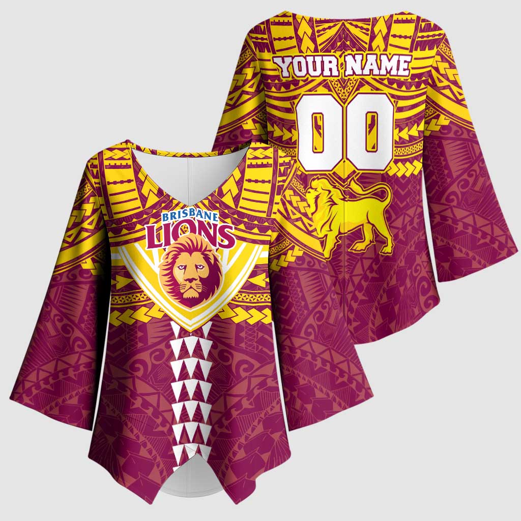 Personalized Brisbane Lions Kimono Sleeve Blouse Polynesian Tribal Pattern Heritage Football