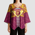 Personalized Brisbane Lions Kimono Sleeve Blouse Polynesian Tribal Pattern Heritage Football