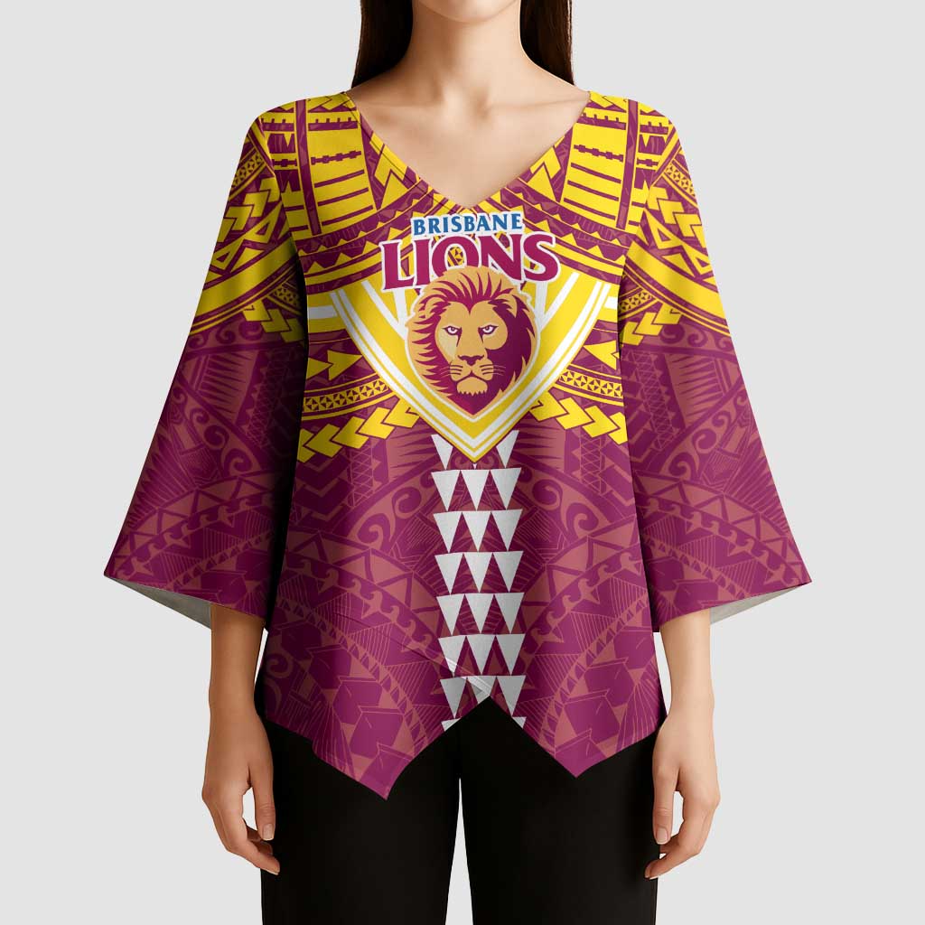 Personalized Brisbane Lions Kimono Sleeve Blouse Polynesian Tribal Pattern Heritage Football