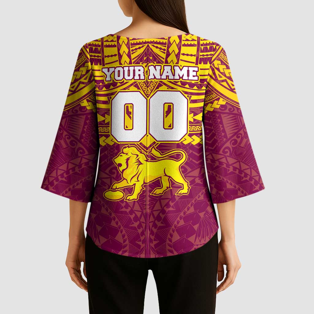 Personalized Brisbane Lions Kimono Sleeve Blouse Polynesian Tribal Pattern Heritage Football