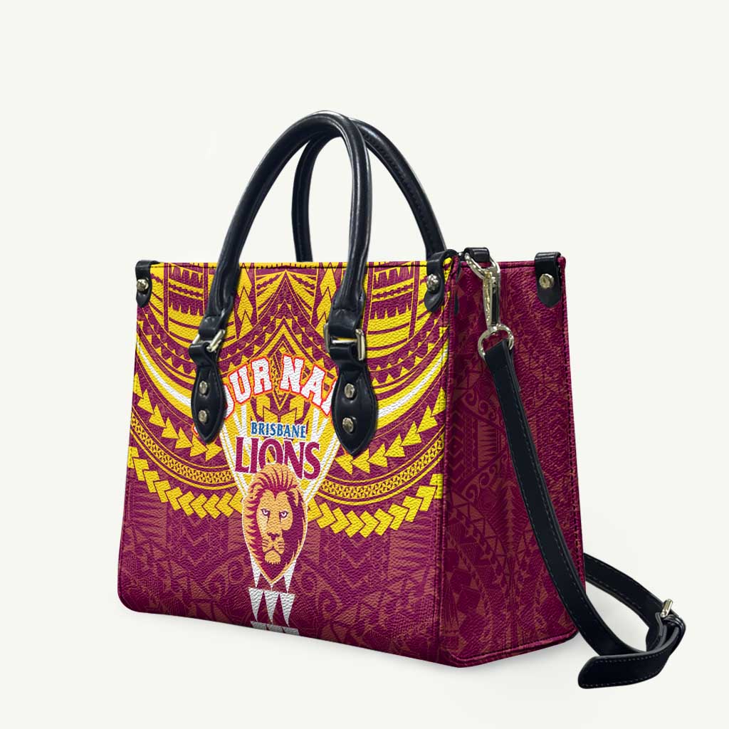 Personalized Brisbane Lions Leather Bag Polynesian Tribal Pattern Heritage Football