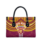 Personalized Brisbane Lions Leather Bag Polynesian Tribal Pattern Heritage Football