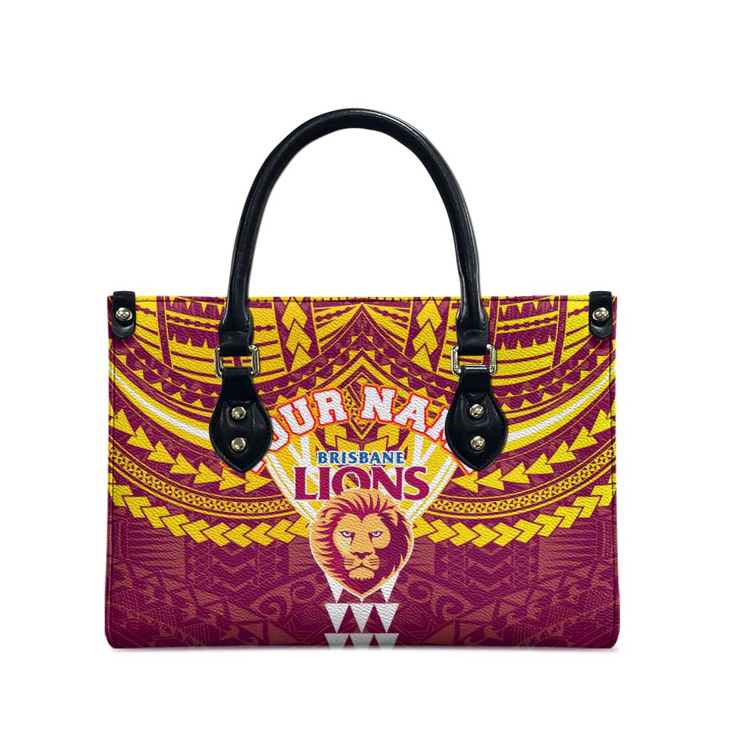 Personalized Brisbane Lions Leather Bag Polynesian Tribal Pattern Heritage Football