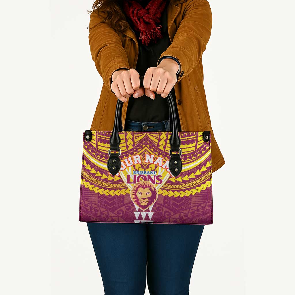 Personalized Brisbane Lions Leather Bag Polynesian Tribal Pattern Heritage Football