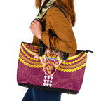 Personalized Brisbane Lions Leather Tote Bag Polynesian Tribal Pattern Heritage Football