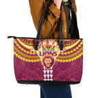 Personalized Brisbane Lions Leather Tote Bag Polynesian Tribal Pattern Heritage Football