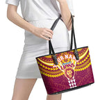 Personalized Brisbane Lions Leather Tote Bag Polynesian Tribal Pattern Heritage Football
