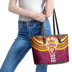 Personalized Brisbane Lions Leather Tote Bag Polynesian Tribal Pattern Heritage Football