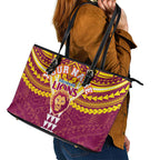 Personalized Brisbane Lions Leather Tote Bag Polynesian Tribal Pattern Heritage Football