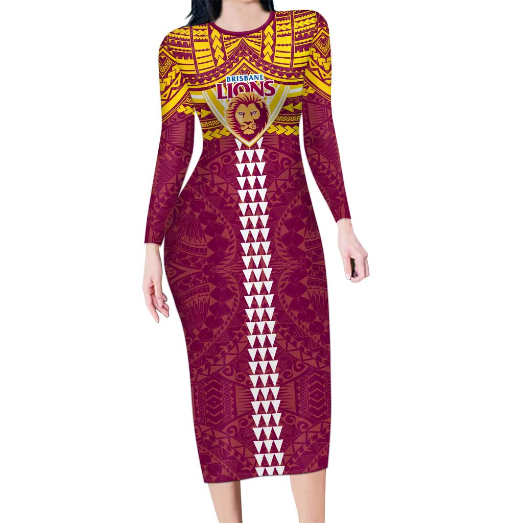 Personalized Brisbane Lions Long Sleeve Bodycon Dress Polynesian Tribal Pattern Heritage Football