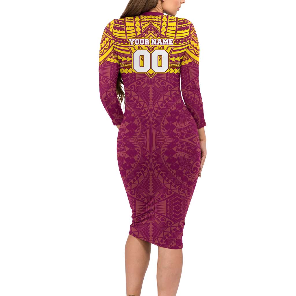 Personalized Brisbane Lions Long Sleeve Bodycon Dress Polynesian Tribal Pattern Heritage Football