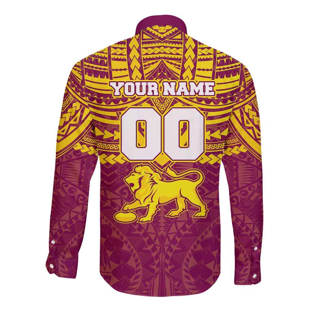 Personalized Brisbane Lions Long Sleeve Button Shirt Polynesian Tribal Pattern Heritage Football