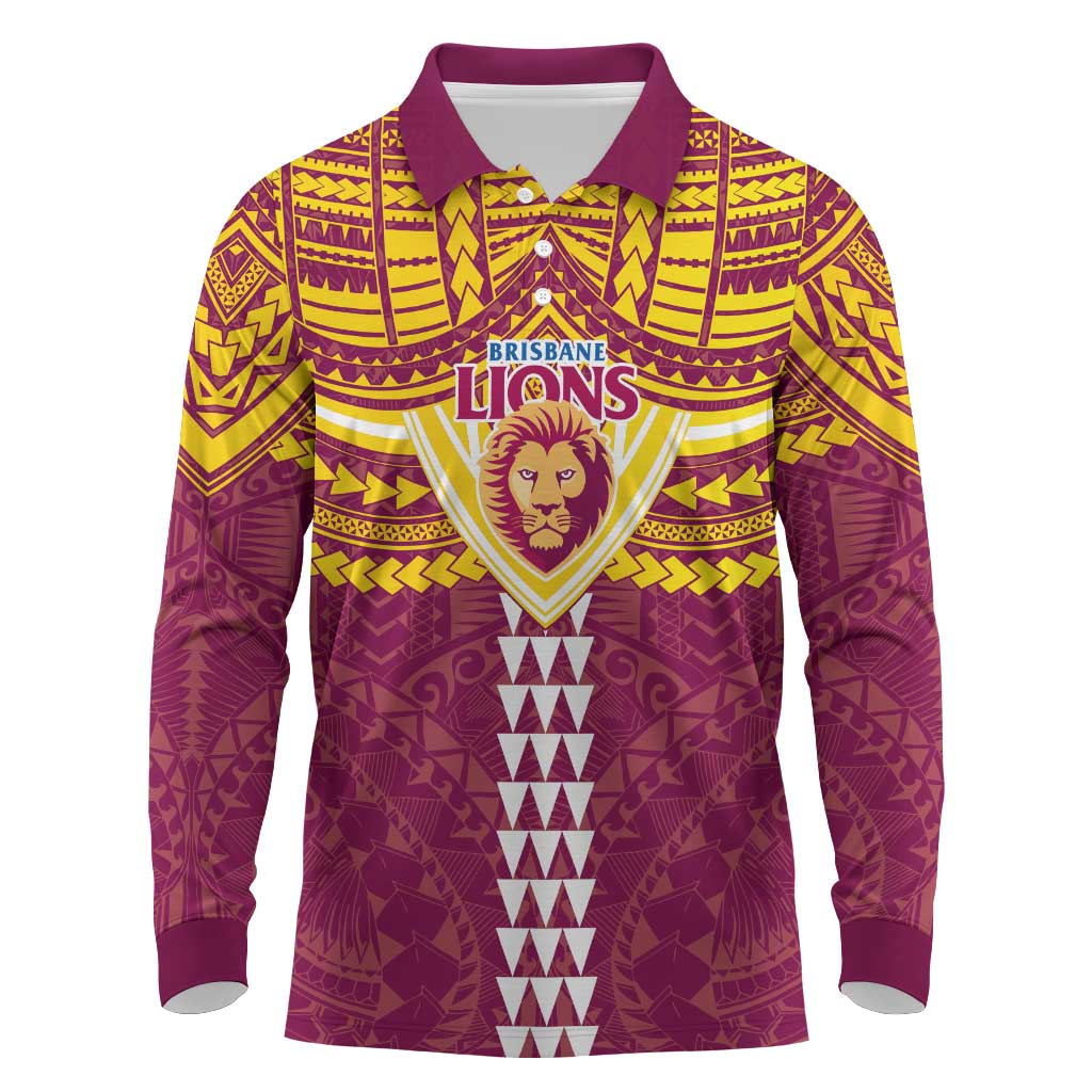 Personalized Brisbane Lions Long Sleeve Polo Shirt Polynesian Tribal Pattern Heritage Football