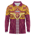 Personalized Brisbane Lions Long Sleeve Polo Shirt Polynesian Tribal Pattern Heritage Football