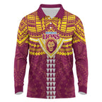 Personalized Brisbane Lions Long Sleeve Polo Shirt Polynesian Tribal Pattern Heritage Football