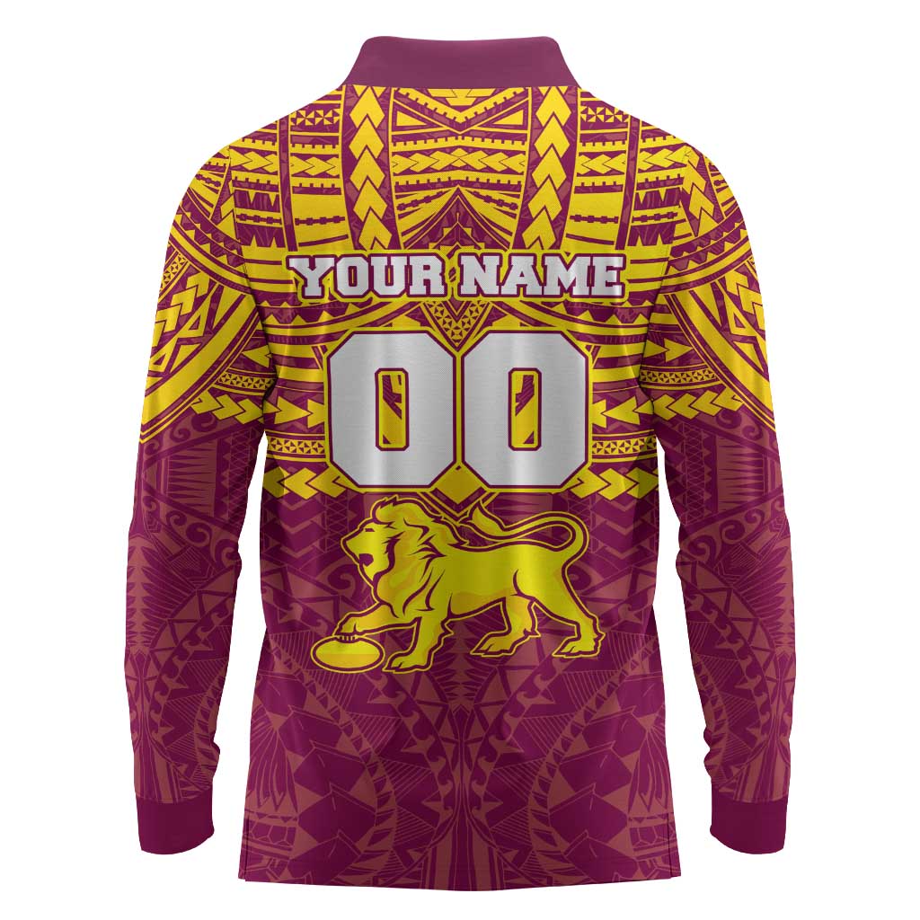 Personalized Brisbane Lions Long Sleeve Polo Shirt Polynesian Tribal Pattern Heritage Football