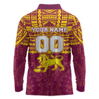 Personalized Brisbane Lions Long Sleeve Polo Shirt Polynesian Tribal Pattern Heritage Football