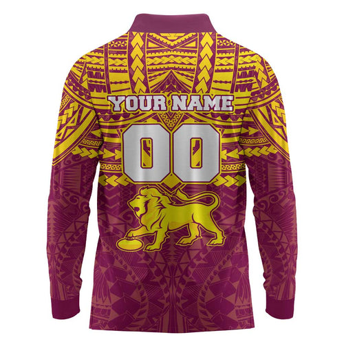 Personalized Brisbane Lions Long Sleeve Polo Shirt Polynesian Tribal Pattern Heritage Football