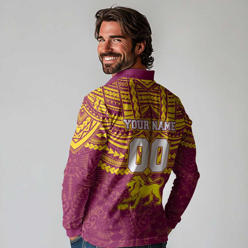 Personalized Brisbane Lions Long Sleeve Polo Shirt Polynesian Tribal Pattern Heritage Football