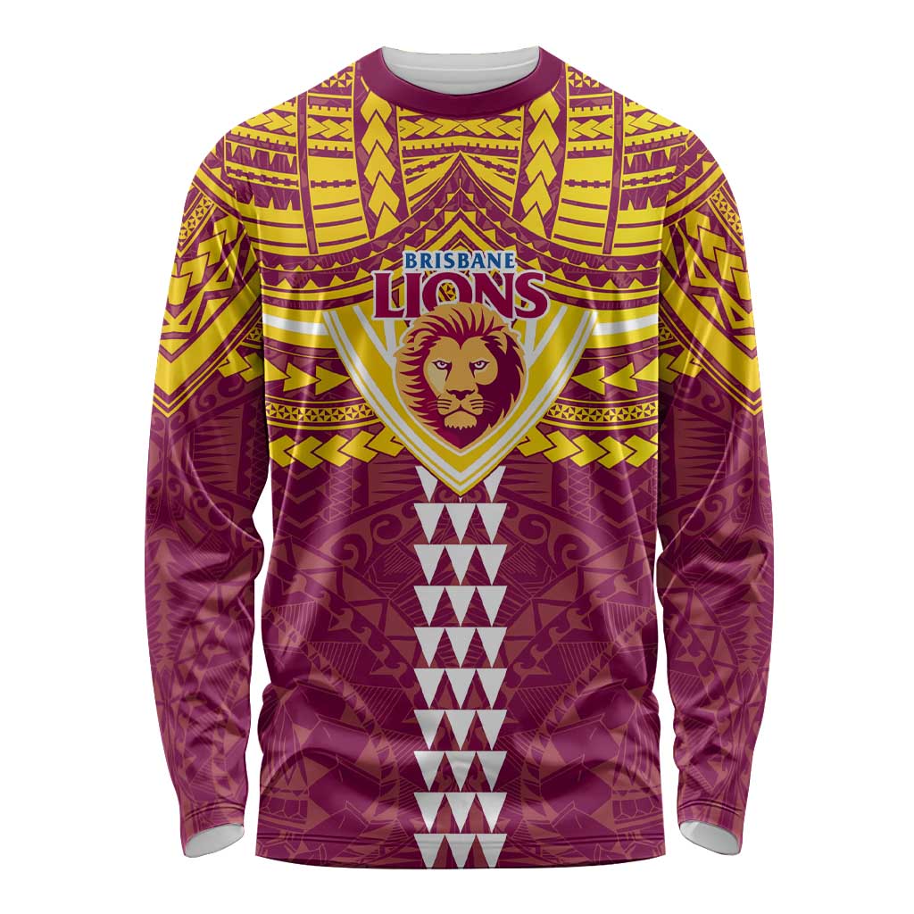 Personalized Brisbane Lions Long Sleeve Shirt Polynesian Tribal Pattern Heritage Football
