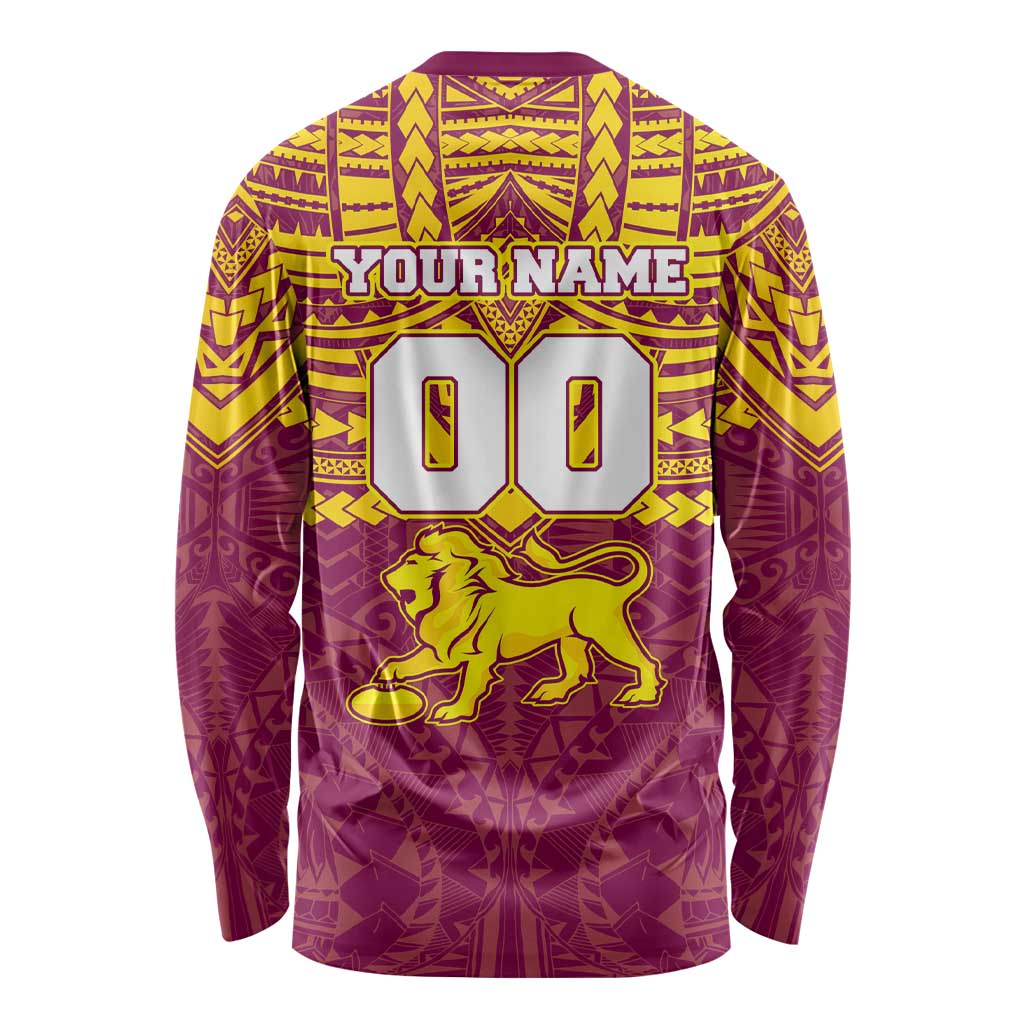 Personalized Brisbane Lions Long Sleeve Shirt Polynesian Tribal Pattern Heritage Football