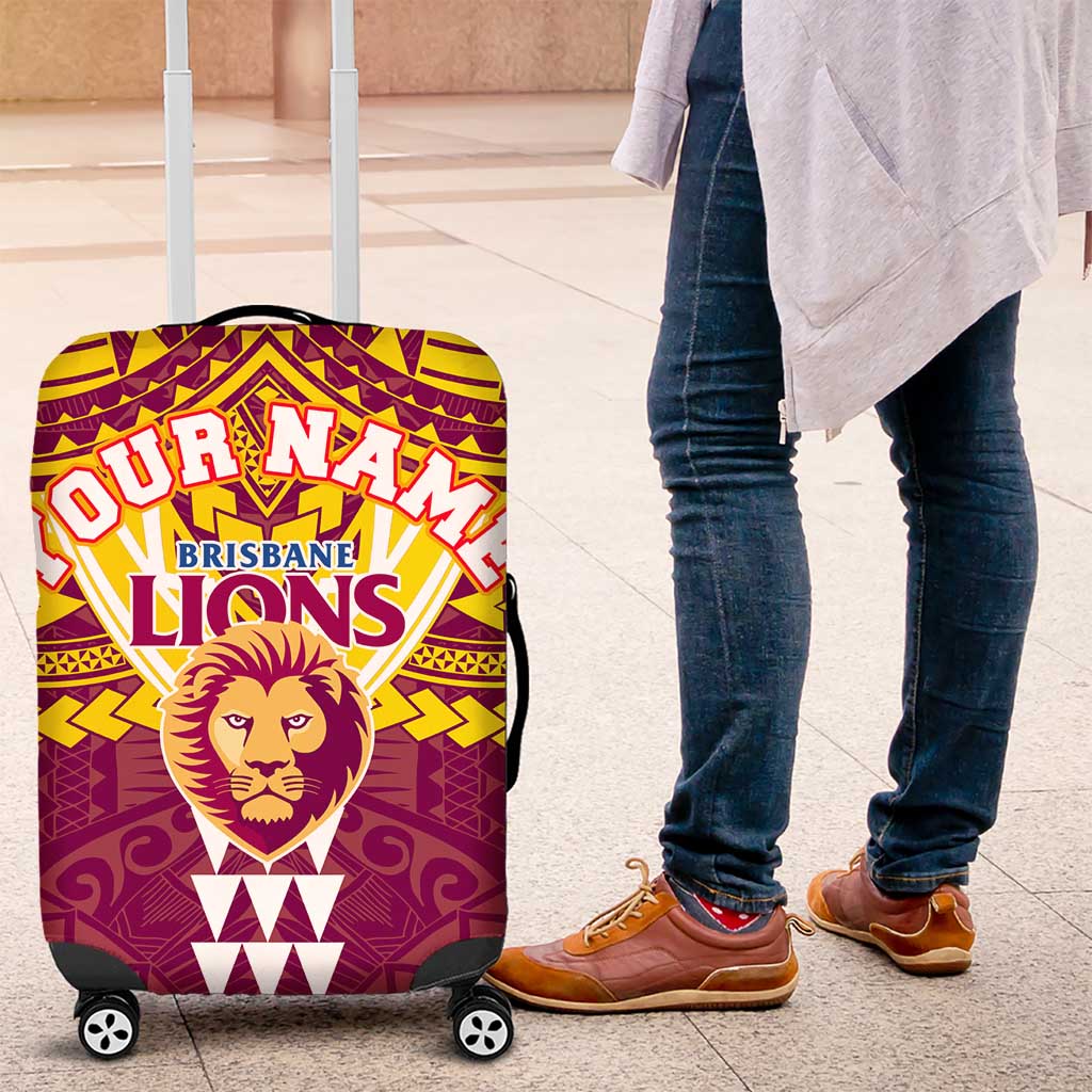 Personalized Brisbane Lions Luggage Cover Polynesian Tribal Pattern Heritage Football