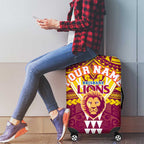 Personalized Brisbane Lions Luggage Cover Polynesian Tribal Pattern Heritage Football