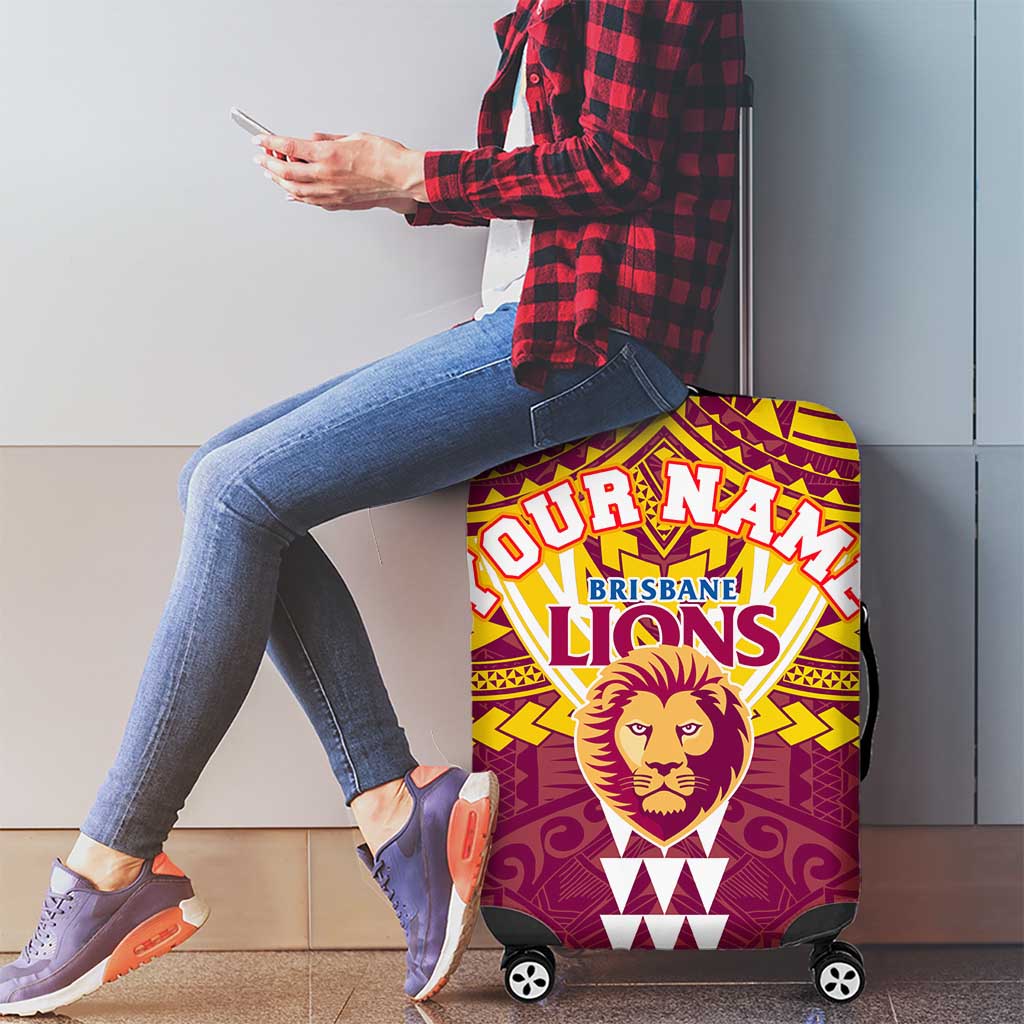 Personalized Brisbane Lions Luggage Cover Polynesian Tribal Pattern Heritage Football