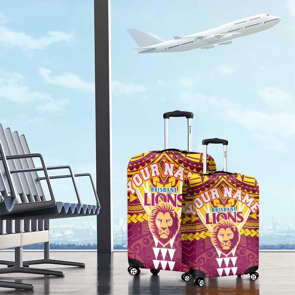 Personalized Brisbane Lions Luggage Cover Polynesian Tribal Pattern Heritage Football