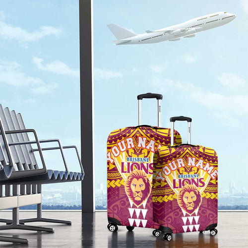 Personalized Brisbane Lions Luggage Cover Polynesian Tribal Pattern Heritage Football