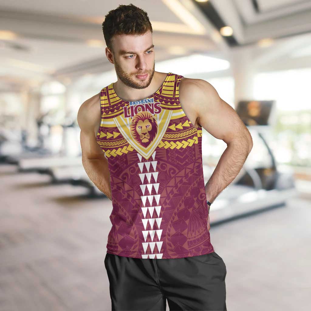 Personalized Brisbane Lions Men Tank Top Polynesian Tribal Pattern Heritage Football