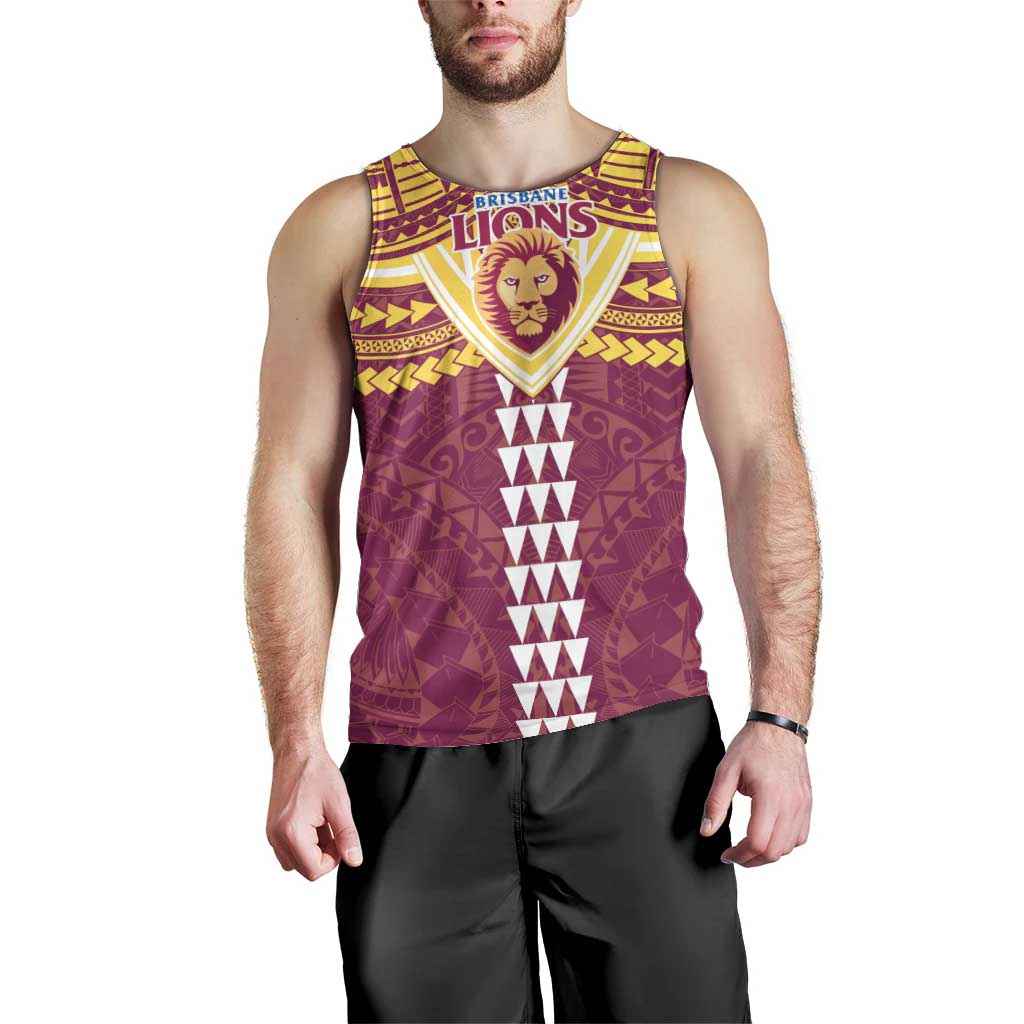 Personalized Brisbane Lions Men Tank Top Polynesian Tribal Pattern Heritage Football