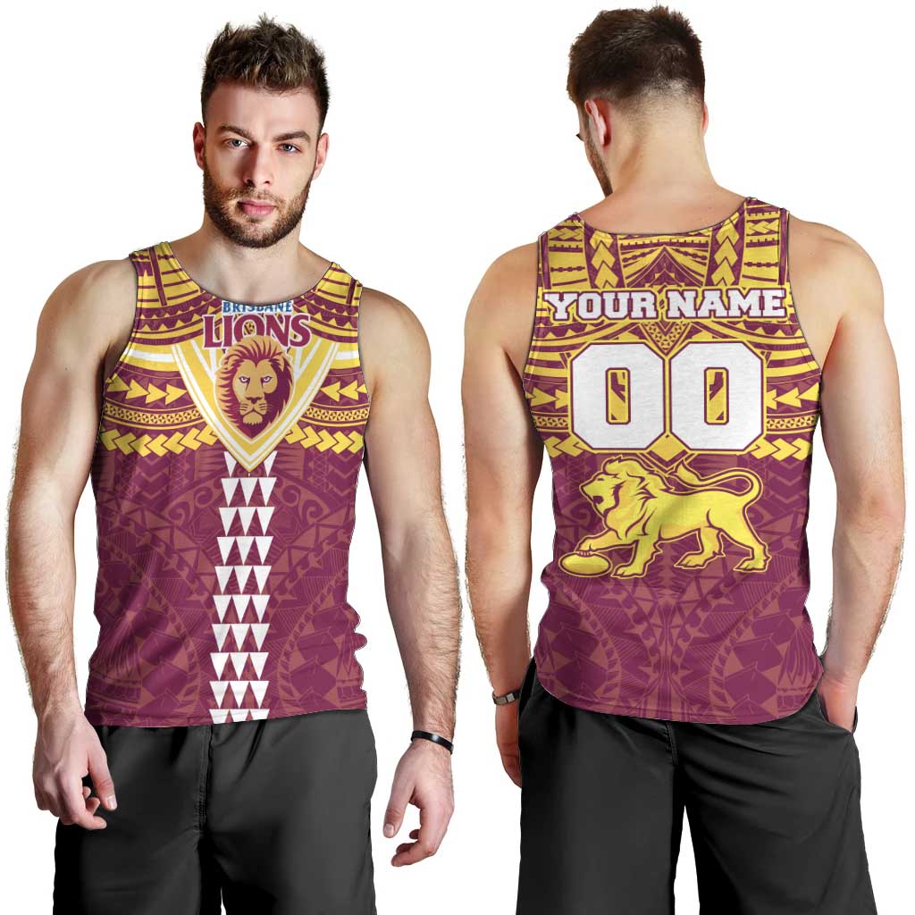 Personalized Brisbane Lions Men Tank Top Polynesian Tribal Pattern Heritage Football