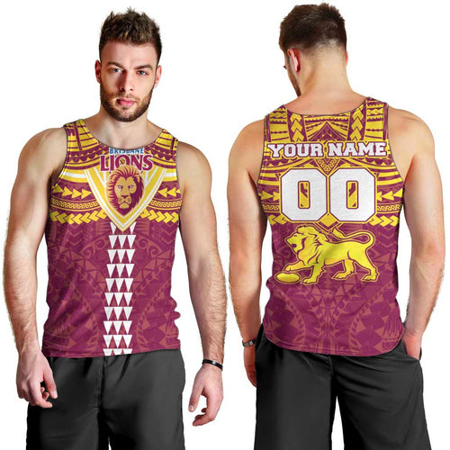 Personalized Brisbane Lions Men Tank Top Polynesian Tribal Pattern Heritage Football
