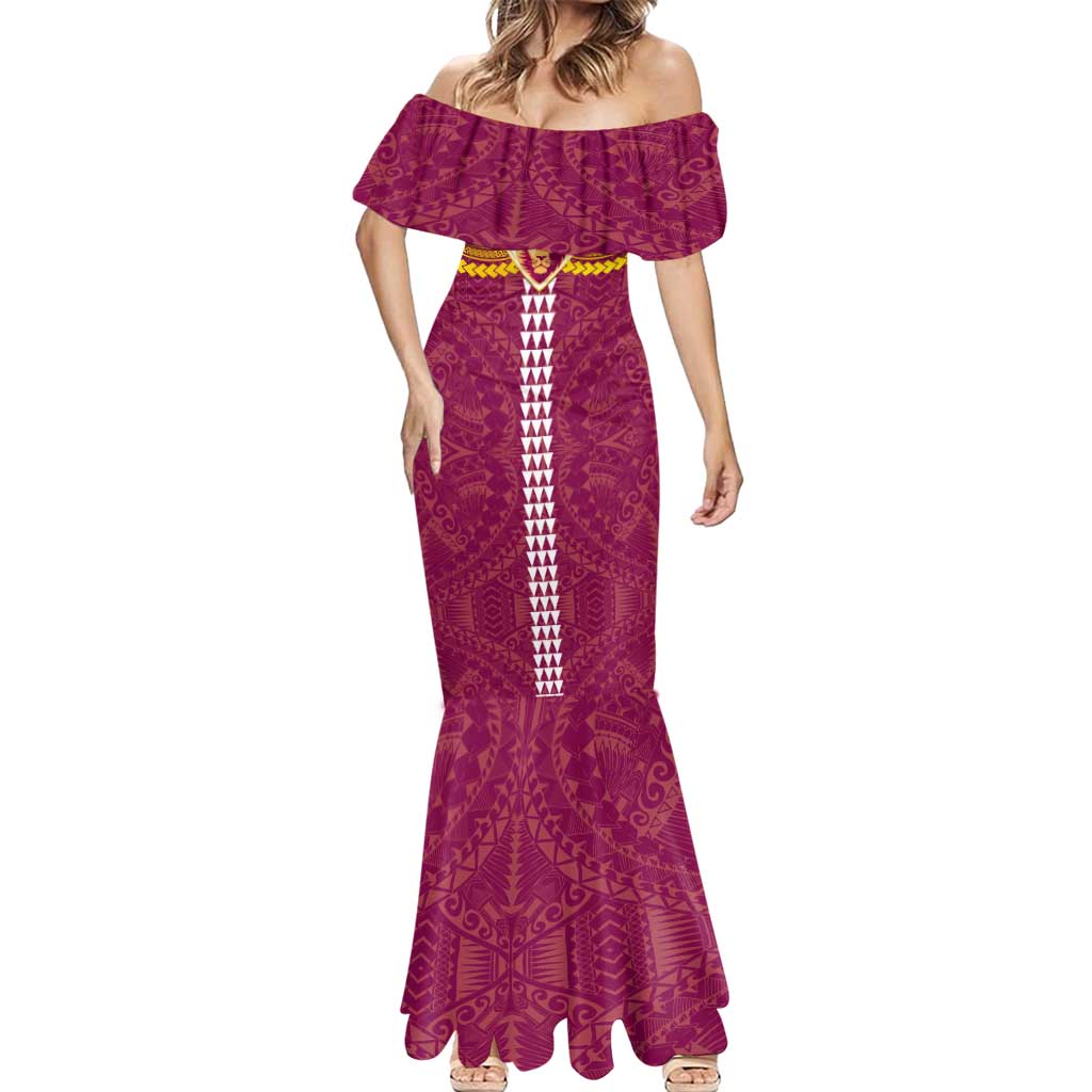 Personalized Brisbane Lions Mermaid Dress Polynesian Tribal Pattern Heritage Football