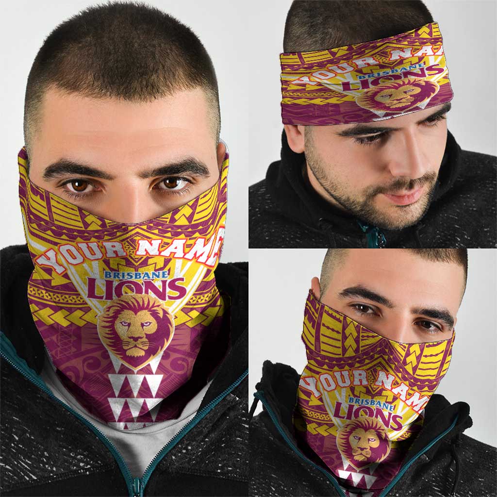 Personalized Brisbane Lions Neck Gaiter Polynesian Tribal Pattern Heritage Football