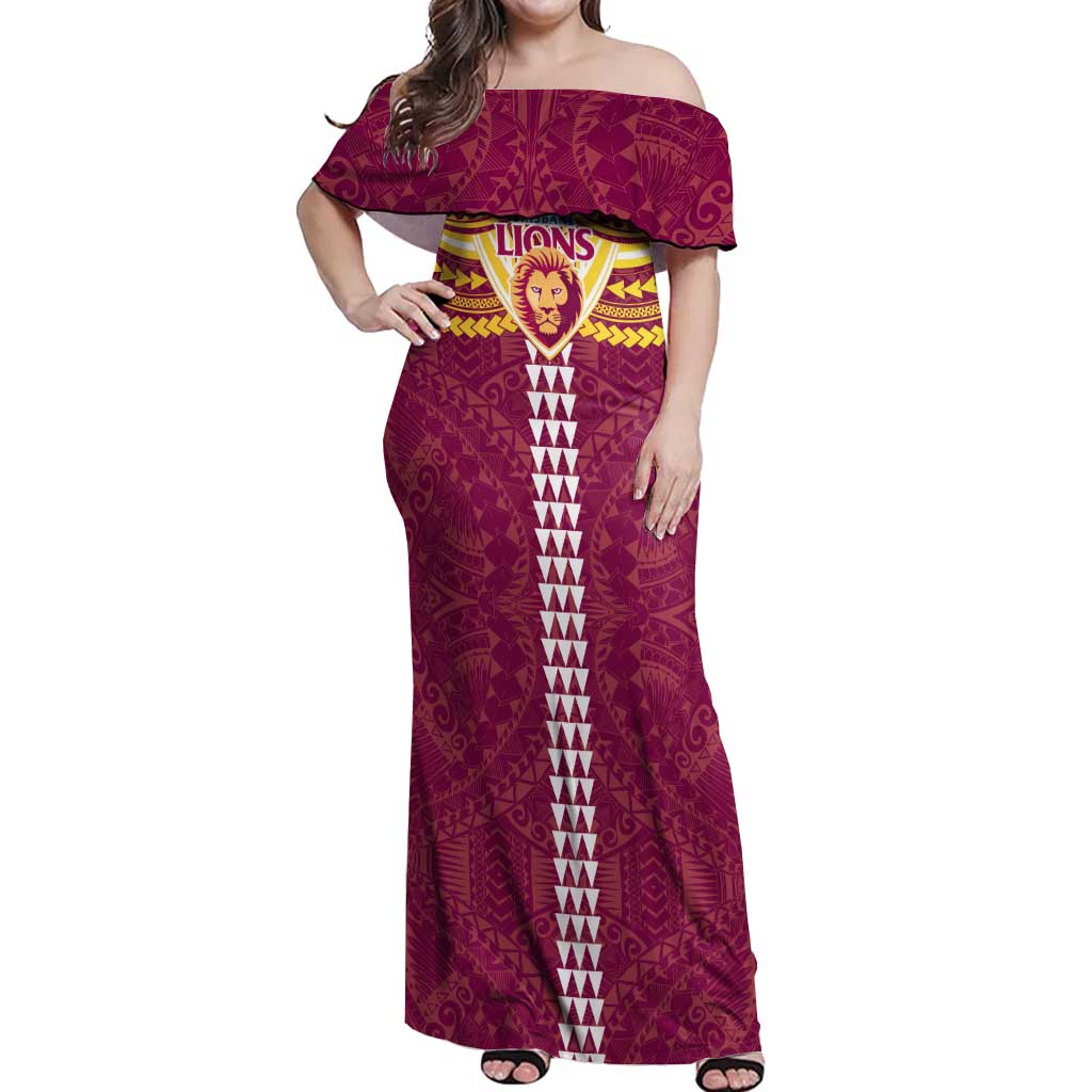 Personalized Brisbane Lions Off Shoulder Maxi Dress Polynesian Tribal Pattern Heritage Football