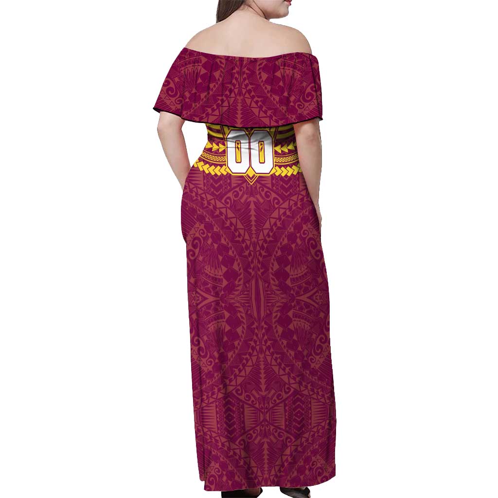 Personalized Brisbane Lions Off Shoulder Maxi Dress Polynesian Tribal Pattern Heritage Football