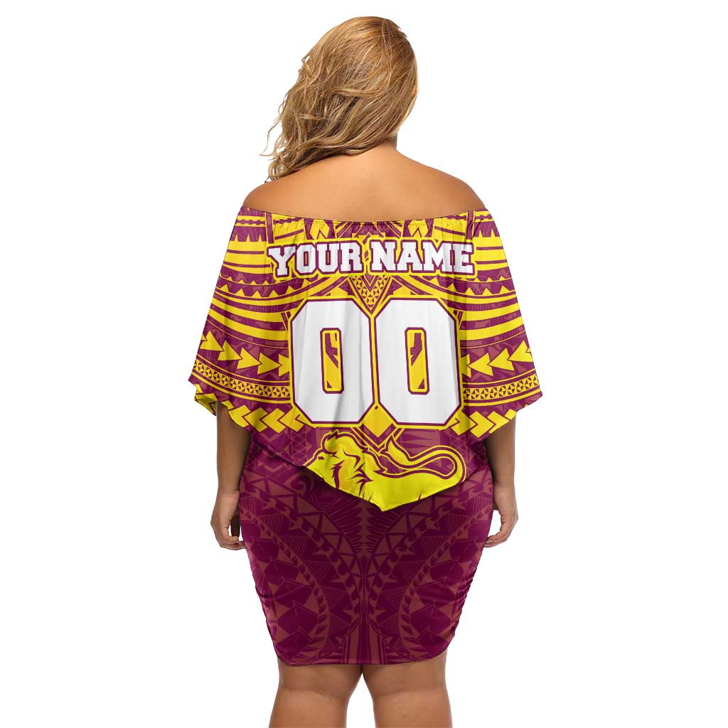 Personalized Brisbane Lions Off Shoulder Short Dress Polynesian Tribal Pattern Heritage Football