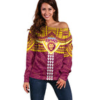Personalized Brisbane Lions Off Shoulder Sweater Polynesian Tribal Pattern Heritage Football