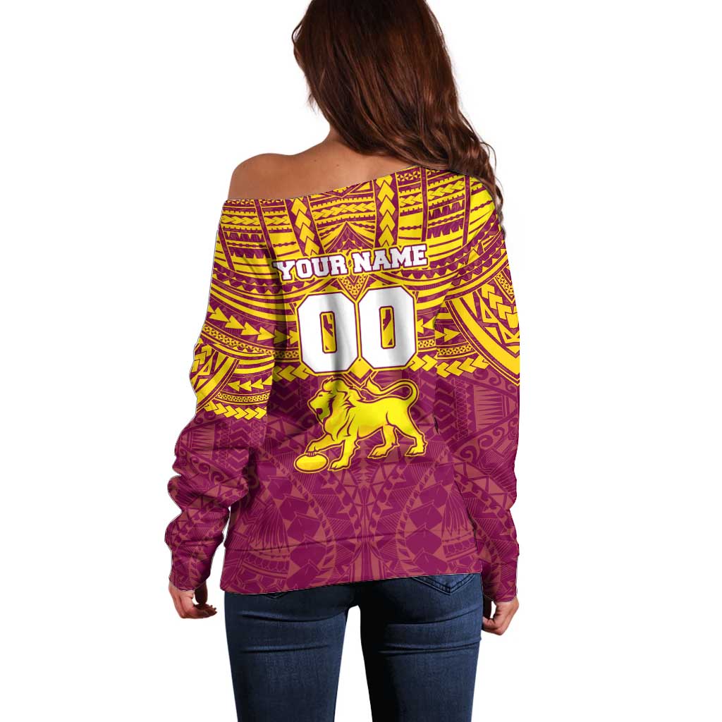 Personalized Brisbane Lions Off Shoulder Sweater Polynesian Tribal Pattern Heritage Football