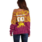 Personalized Brisbane Lions Off Shoulder Sweater Polynesian Tribal Pattern Heritage Football
