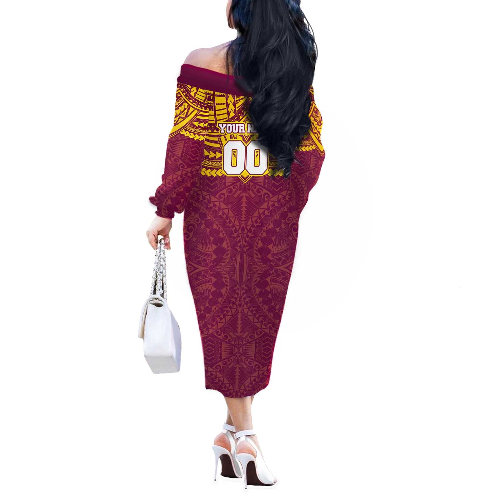 Personalized Brisbane Lions Off The Shoulder Long Sleeve Dress Polynesian Tribal Pattern Heritage Football