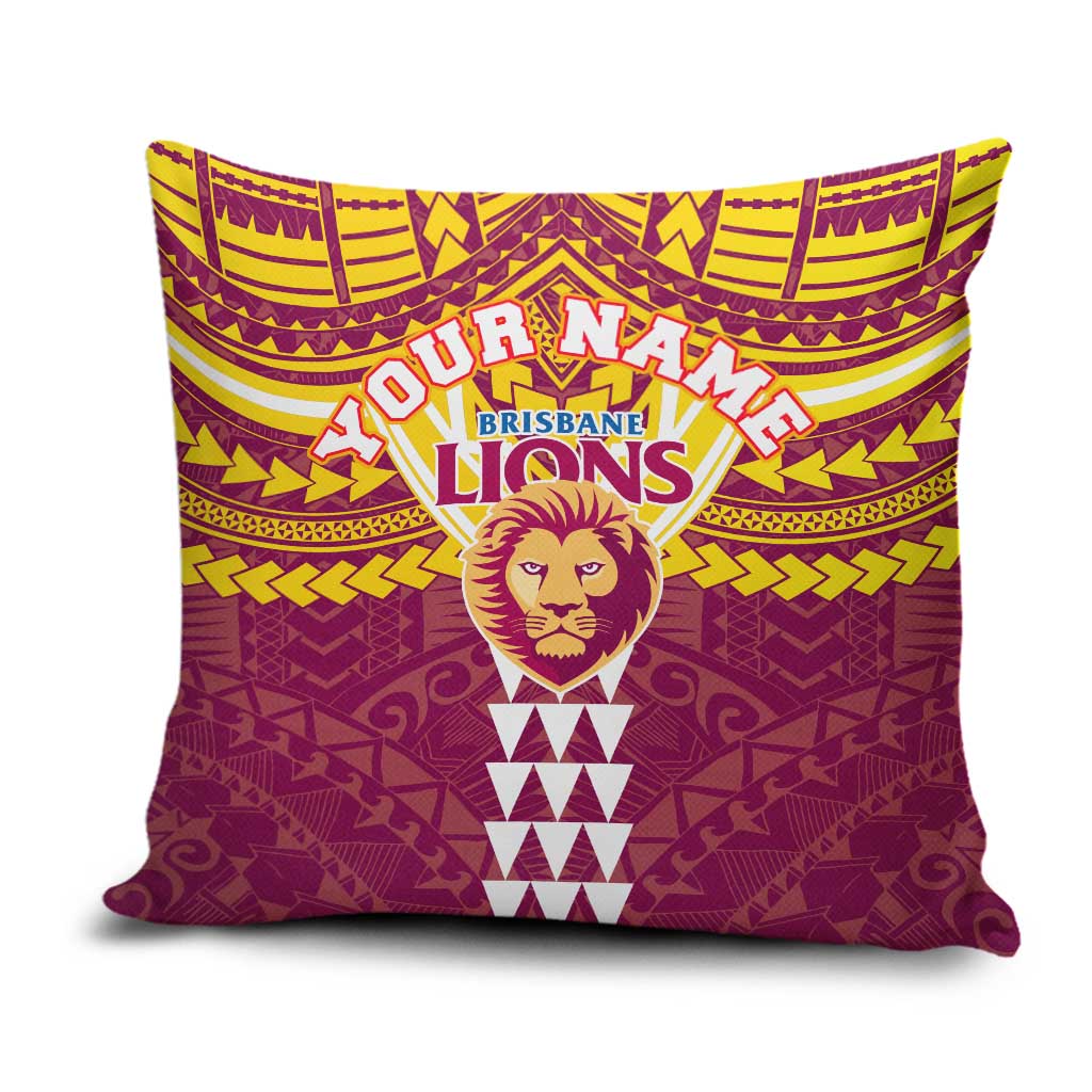 Personalized Brisbane Lions Pillow Cover Polynesian Tribal Pattern Heritage Football