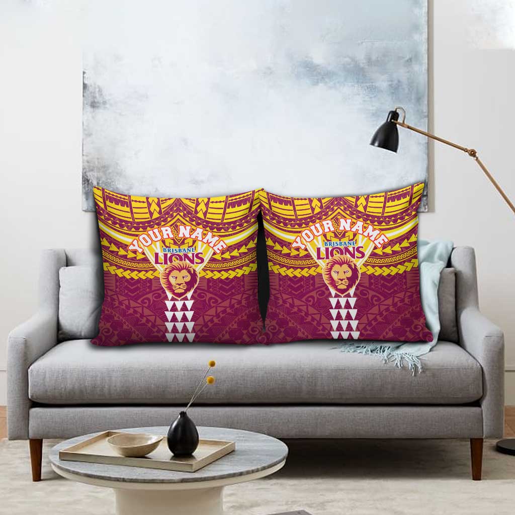 Personalized Brisbane Lions Pillow Cover Polynesian Tribal Pattern Heritage Football