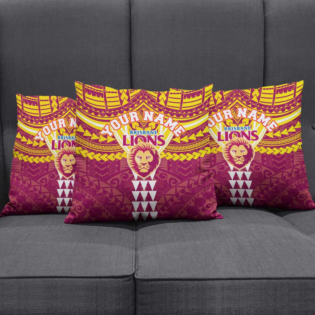 Personalized Brisbane Lions Pillow Cover Polynesian Tribal Pattern Heritage Football
