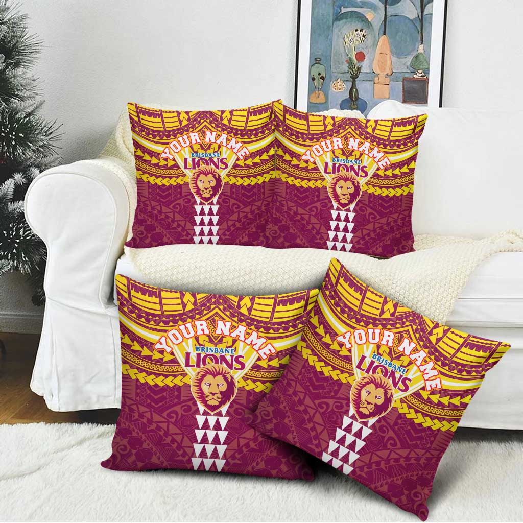 Personalized Brisbane Lions Pillow Cover Polynesian Tribal Pattern Heritage Football