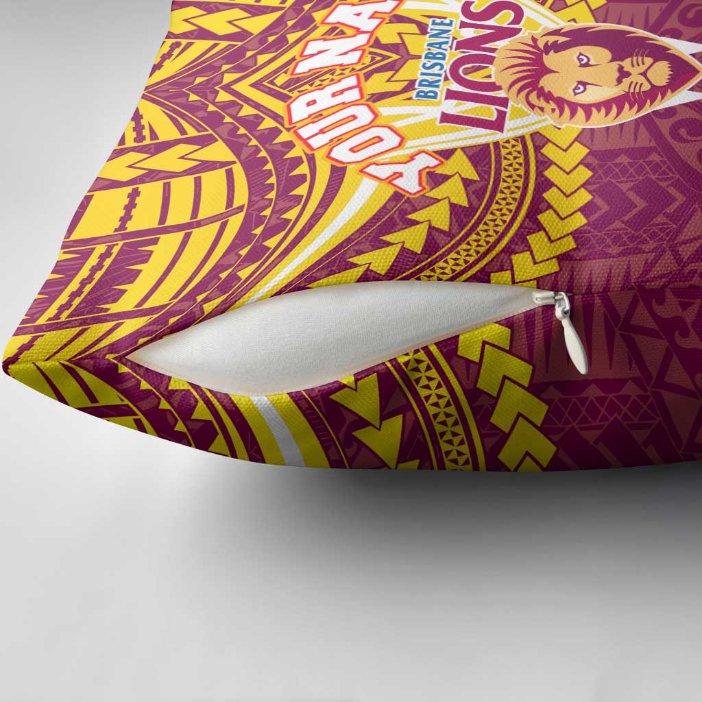 Personalized Brisbane Lions Pillow Cover Polynesian Tribal Pattern Heritage Football